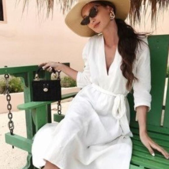 Zara White Three Quarter Sleeve Lightweight Linen Belted Midi Dress sz XS - Picture 12 of 13